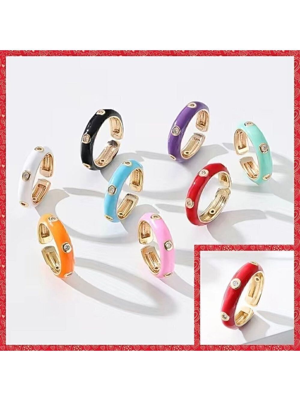 Thin Enamel and Copper Adjustable Stackable Ring #1210 RED